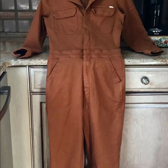 Free People Mother The Fixer Jumpsuit Coverall Denim Utility Pockets Brown - Picture 5 of 7